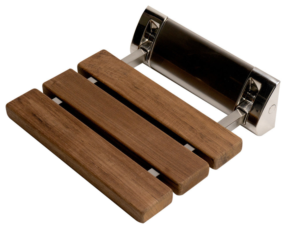 Brushed Nickel 14" Folding Teak Wood Shower Seat Bench