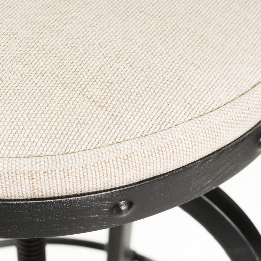 GDF Studio Brixton Adjustable Swivel Iron Bar Stool, Beige Fabric