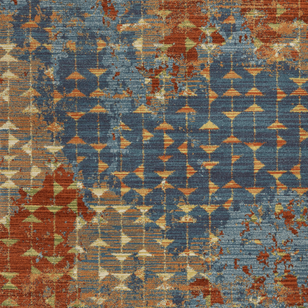 5' X 8' Blue Or Coral Abstract Triangle Indoor Area Rug