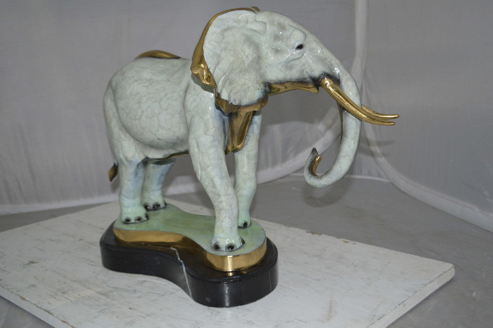Elephant trunk Down Bronze Statue -  Size: 28"L x 12"W x 17"H.