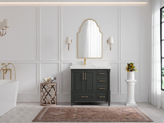 Aberdeen 36 Left Offset Bath Vanity in Black Top 2" Calacatta Nuvo