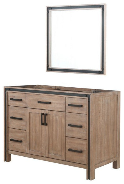Ziva Rustic Barnwood 48" Single Vanity, no Top and 34" Mirror