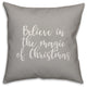 Believe, The Magic of Christmas, Gray 18x18 Throw Pillow
