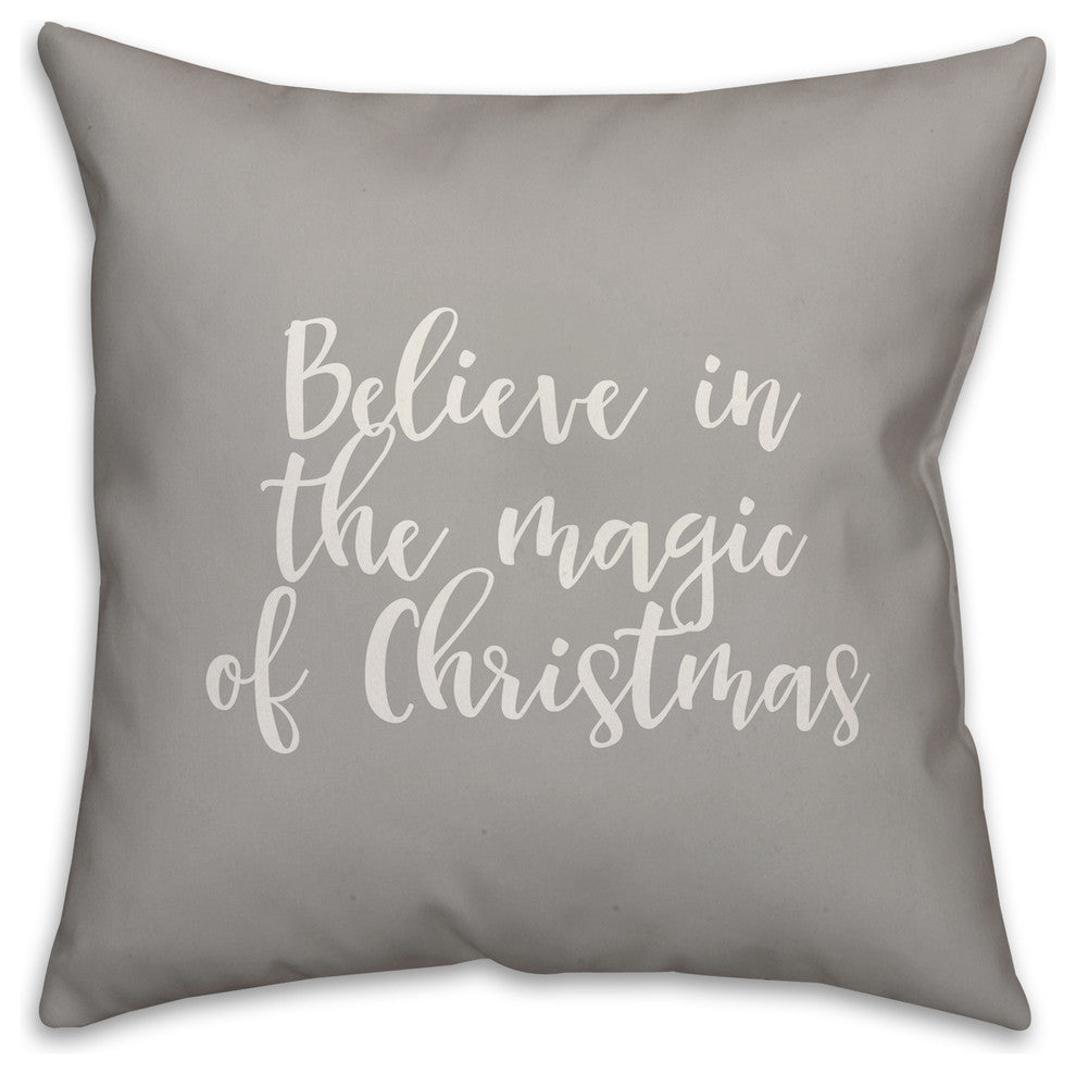 Believe, The Magic of Christmas, Gray 18x18 Throw Pillow