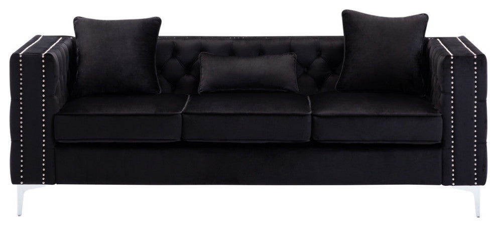 Lorreto Black Velvet Fabric Sofa Loveseat Living Room Set