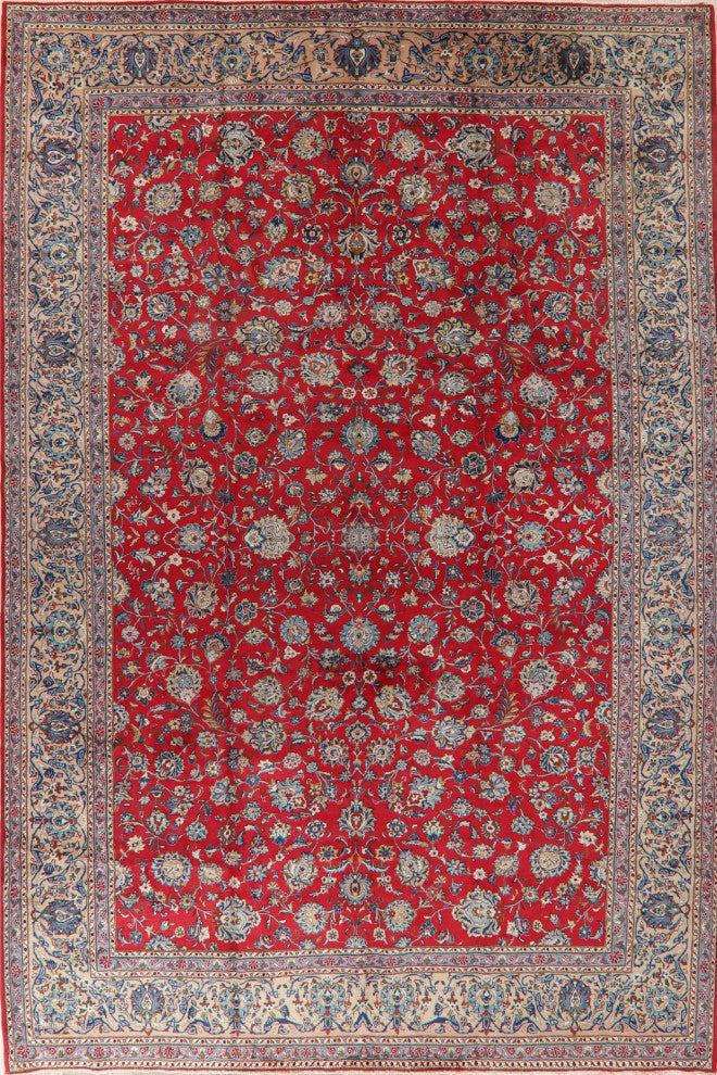 Consigned, Vintage-Style Oriental Handmade Persian Wool Area Rug, Red, 10x13