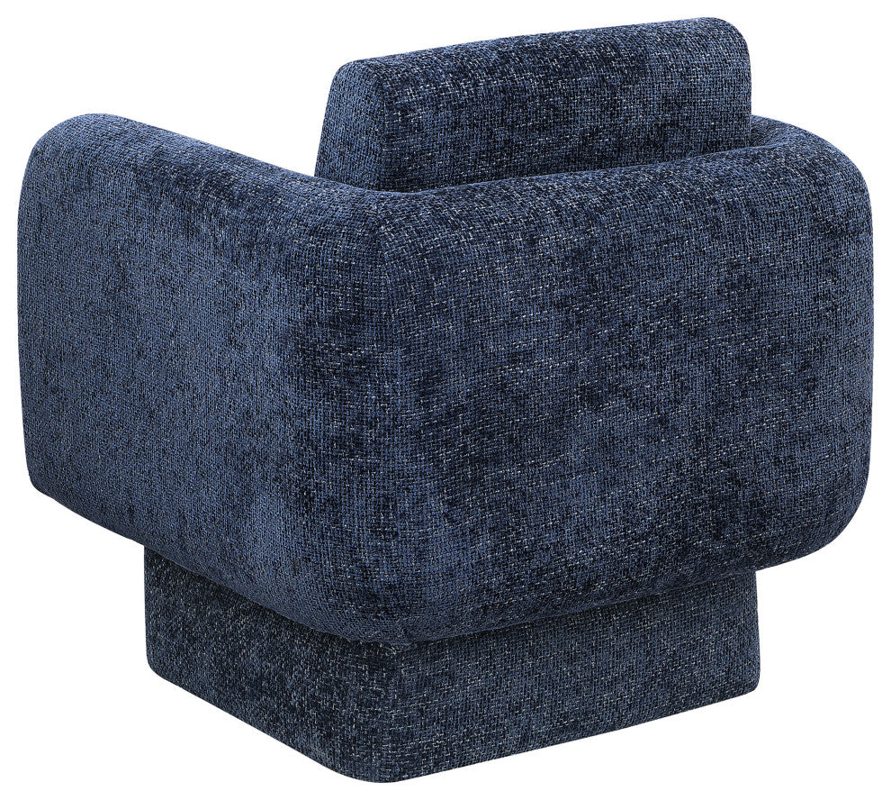 Alessandra Cream Chenille Fabric Swivel Accent Chair, Navy