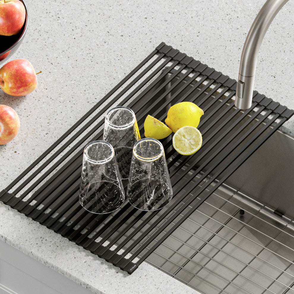 Kraus KRM-10RD Multipurpose Over-Sink Roll-Up Dish Drying Rack, Red