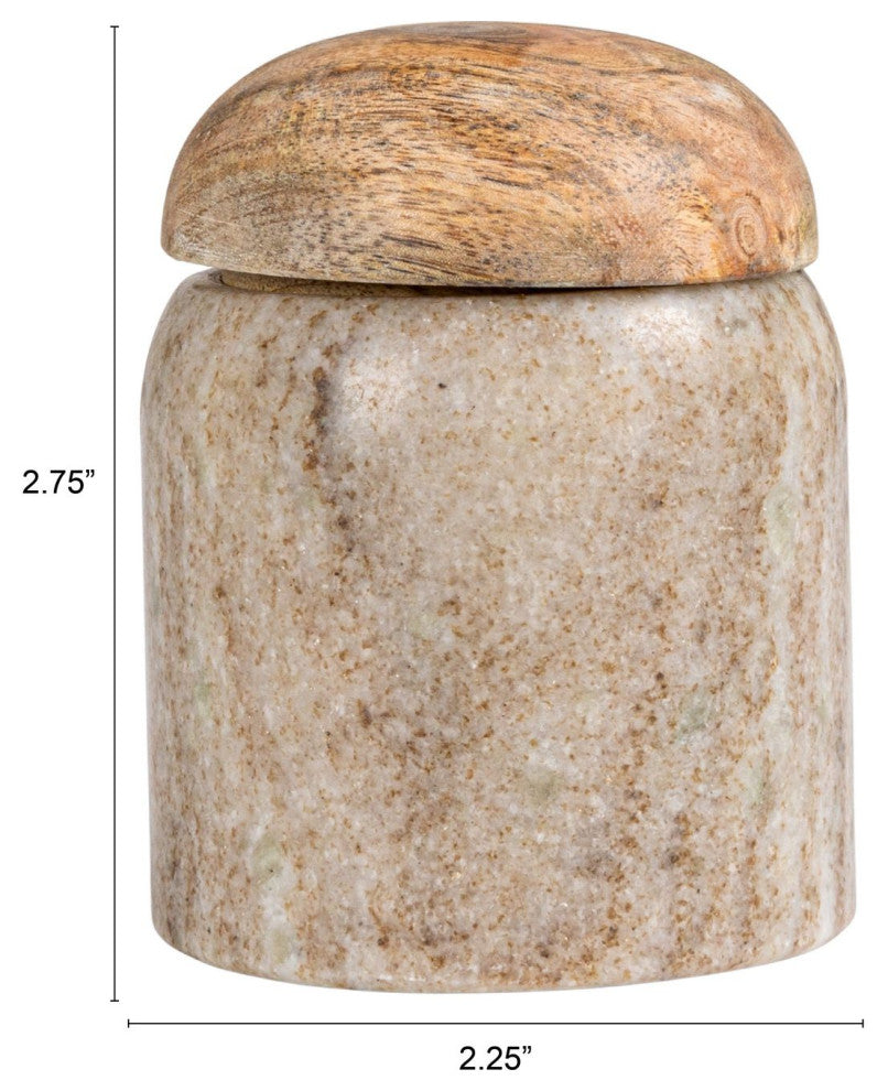 Modern Marble Canister with Wood Lid, Natural, Small
