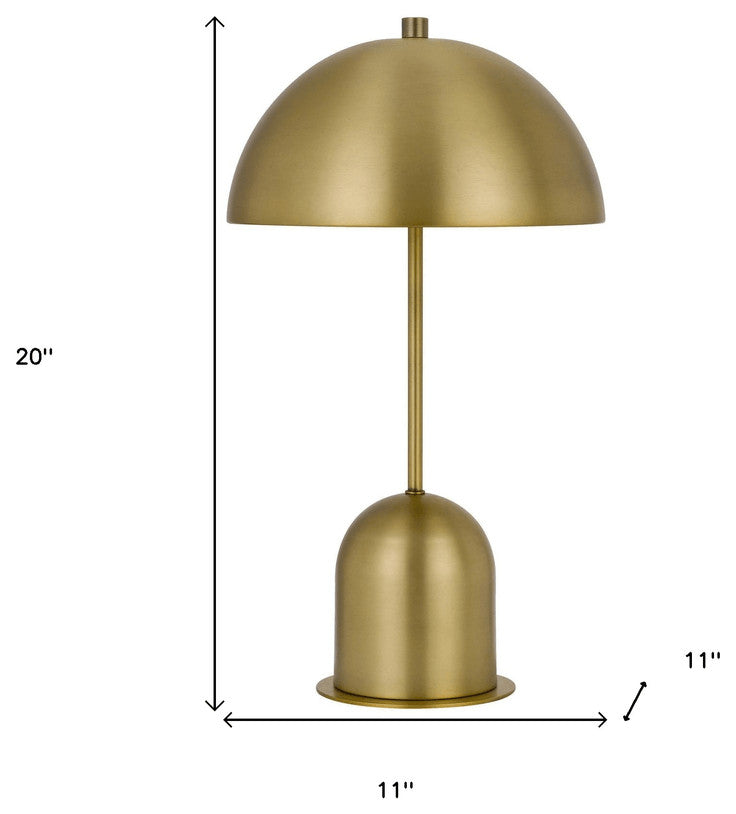 20" Antiqued Brass Metal Desk Table Lamp With Antiqued Brass Dome Shade