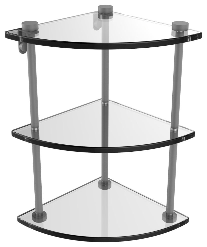 Three Tier Corner Glass Shelf, Matte Gray