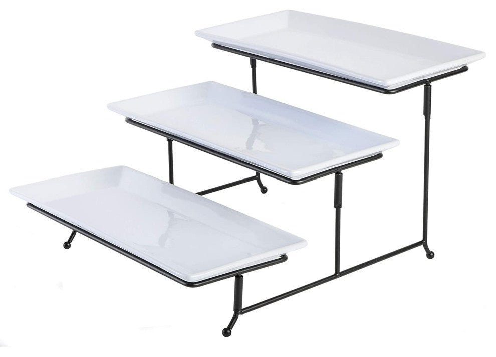 Gracious Dining Dinnerware, 3-Tier Rectangle Plate Set with Metal Stand, White