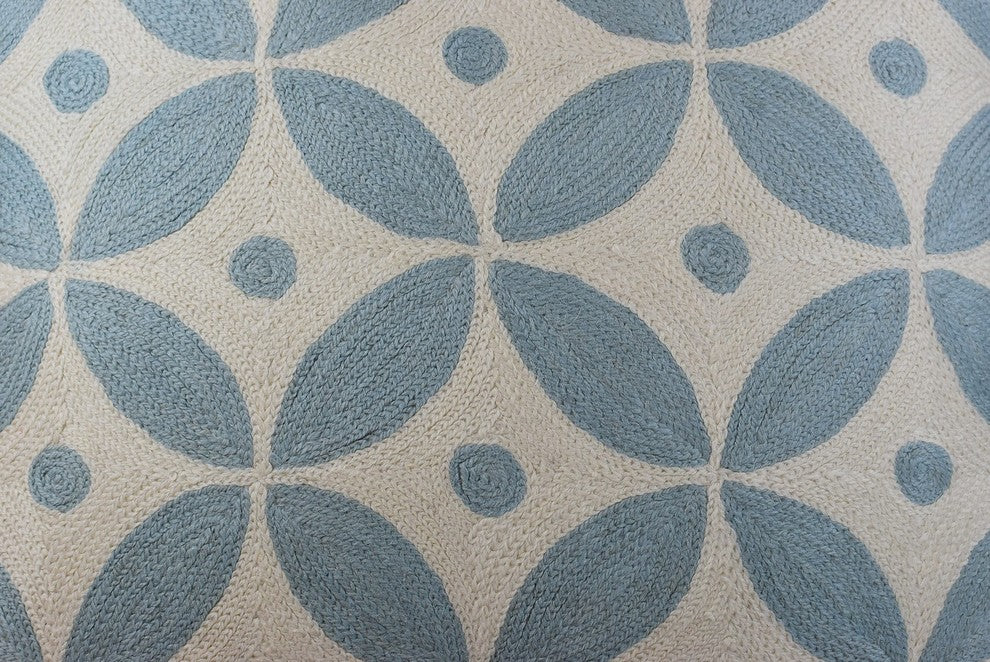 Diamond Circles Baby Blue Decorative Pillow Cover Handembroidered Wool 20x20"