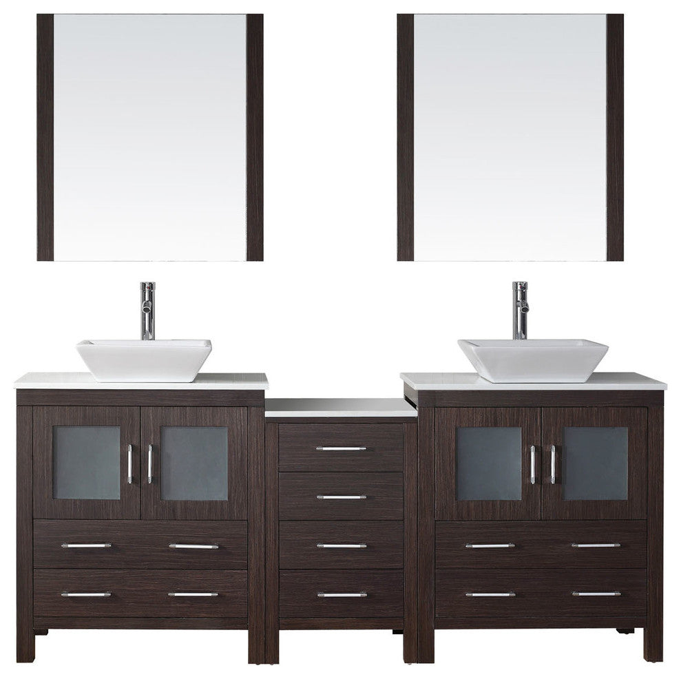 Virtu Dior 78" Double Bathroom Vanity, Espresso With Faucet and Mirrors