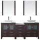 Virtu Dior 78" Double Bathroom Vanity, Espresso With Faucet and Mirrors