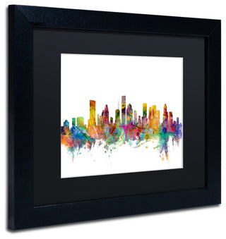 "Houston, Texas Skyline" Matted Framed Canvas Art by Michael Tompsett