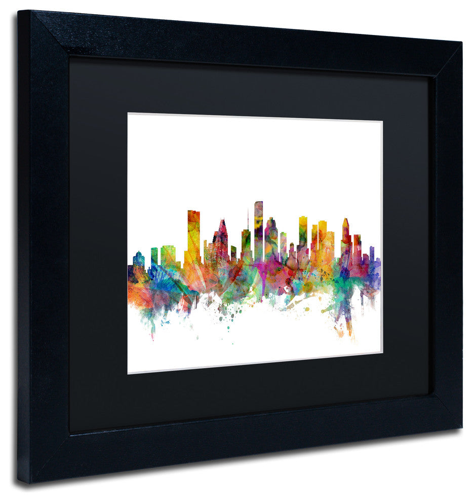 "Houston, Texas Skyline" Matted Framed Canvas Art by Michael Tompsett
