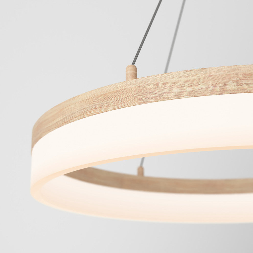 Artika Optical Ring LED Pendant Ceiling Light, Wood - Multiple CCT