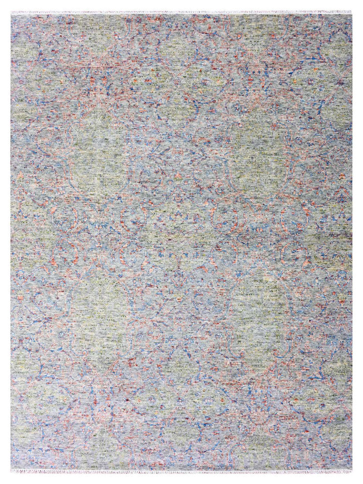Gray Goose Oushak influence With Salt and Pepper Motif 100% Wool Rug 9'1"x12'1"