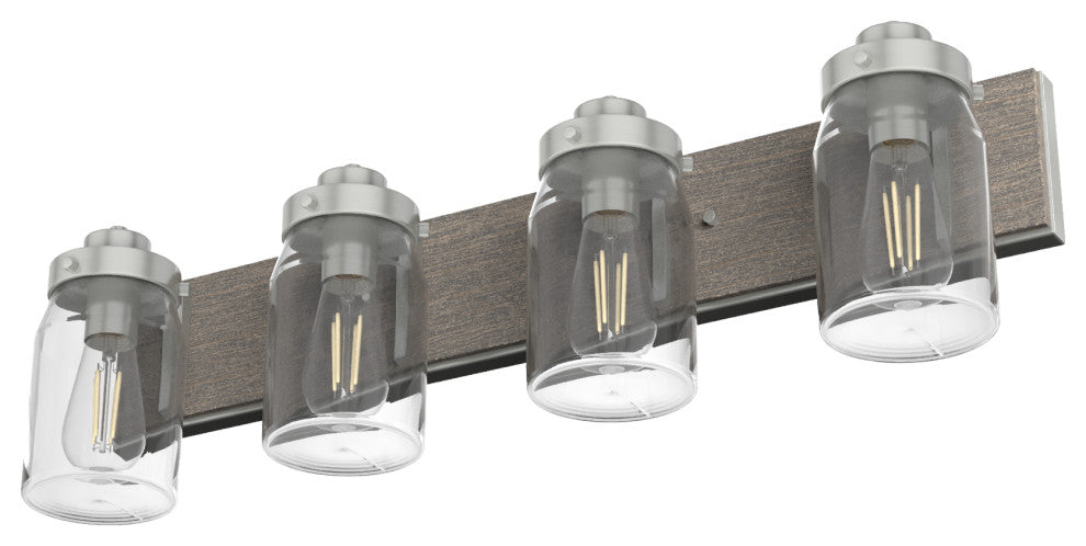Devon Park Brushed Nickel and Grey Wood With Clear Glass 4 Light Vanity Wall