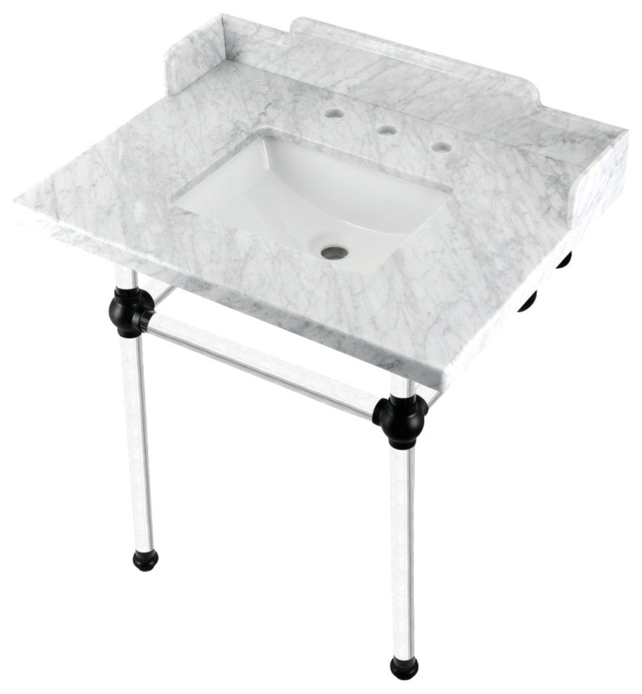 Kingston Brass LMS3030MASQ0 30" Carrara Marble Console Sink, Acrylic Legs