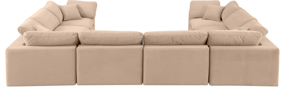 Comfy Upholstered U-Shaped Modular Sectional, Beige, 8-Piece: 4 Armless Chair, 4 Corner Chair, Velvet