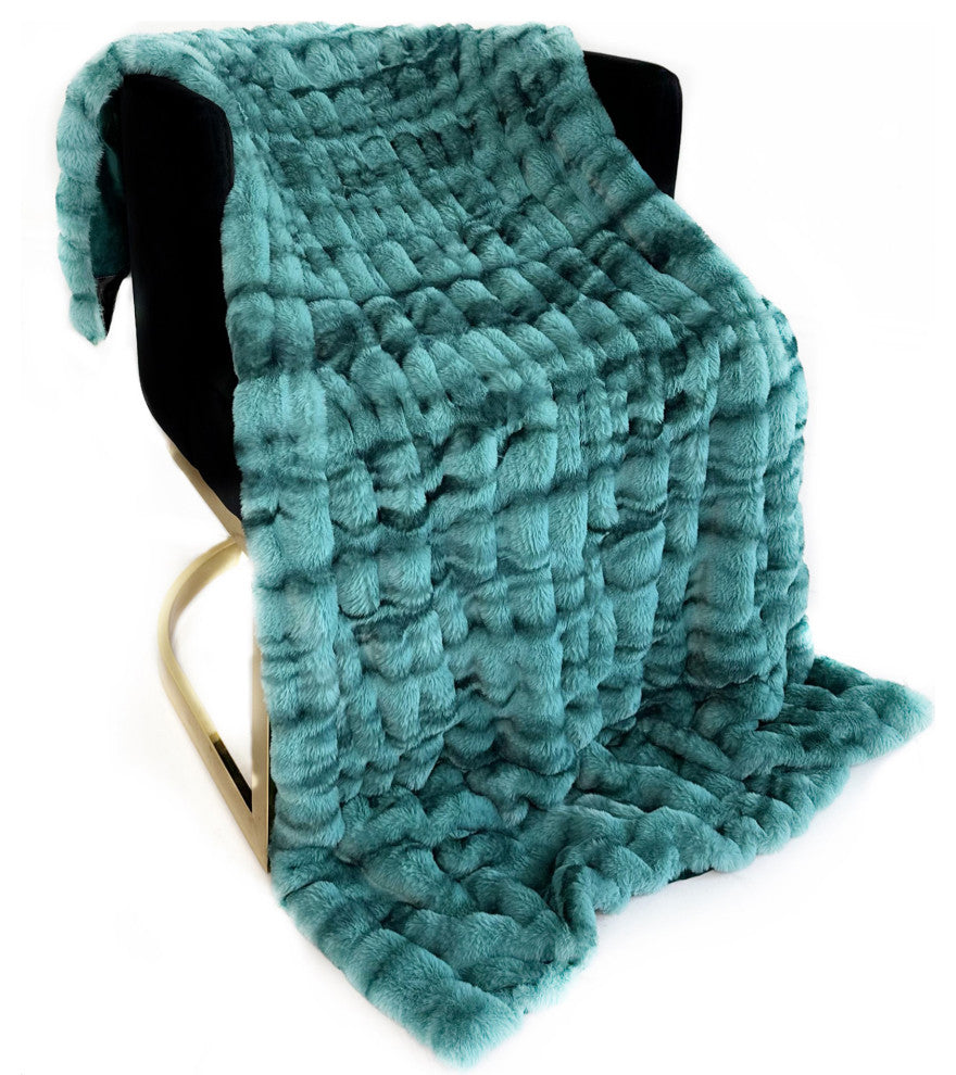 Plutus Teal Sherpa Faux Fur Luxury Throw Blanket, Throw 60"W x 84"L