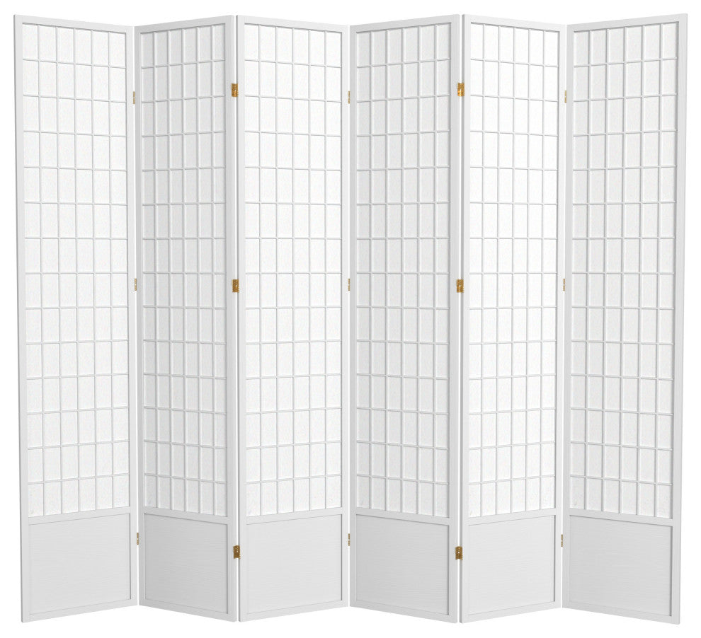 7' Tall Window Pane Shoji Screen, White, 6 Panels