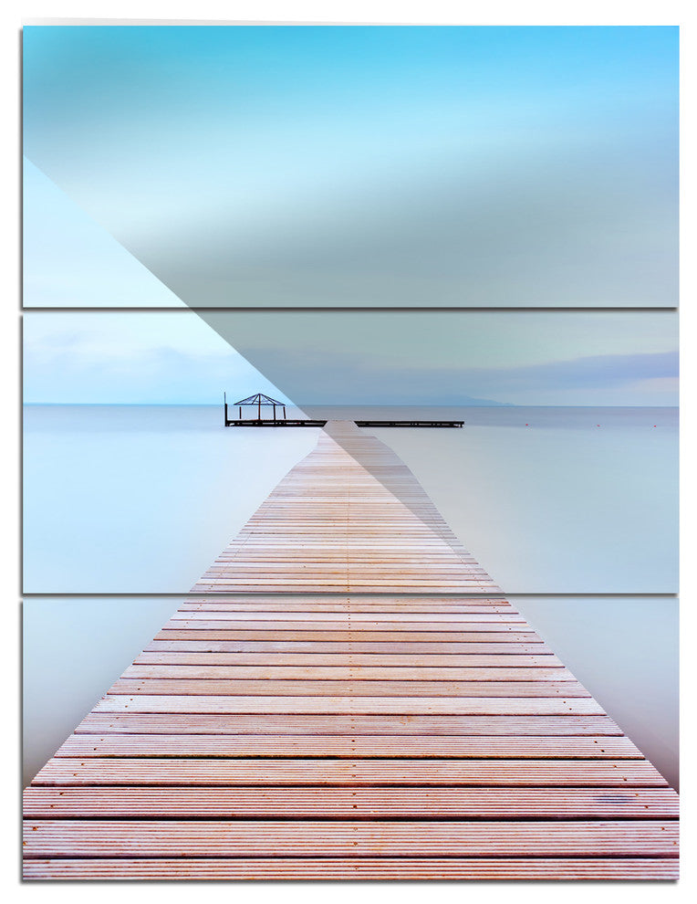"Wooden Pier in Cold Atmosphere" Photo Metal Wall Art, 3 Panels, 28"x36"