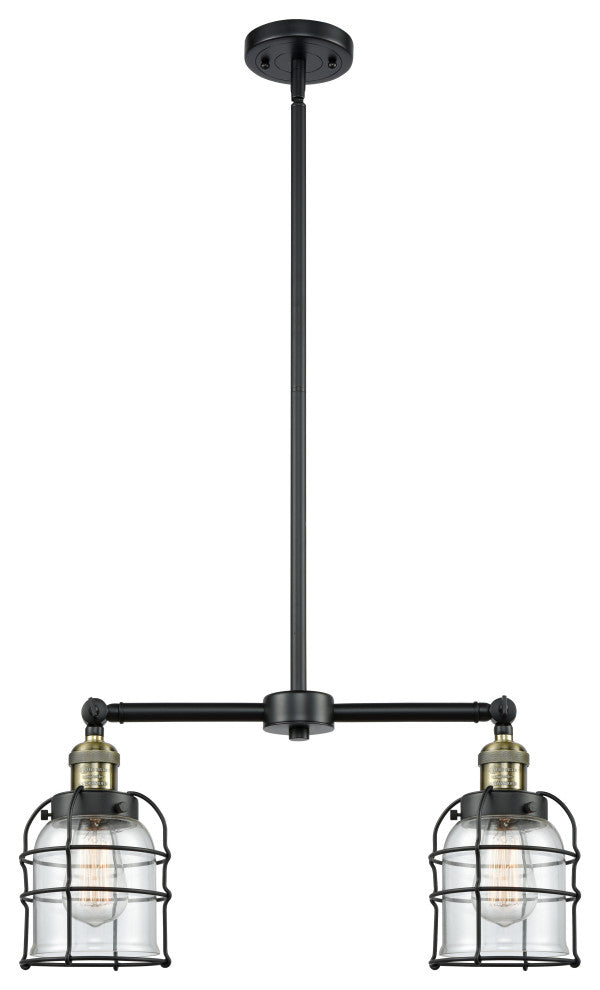 Small Bell Cage 2-Light Chandelier, Black Antique Brass, Clear