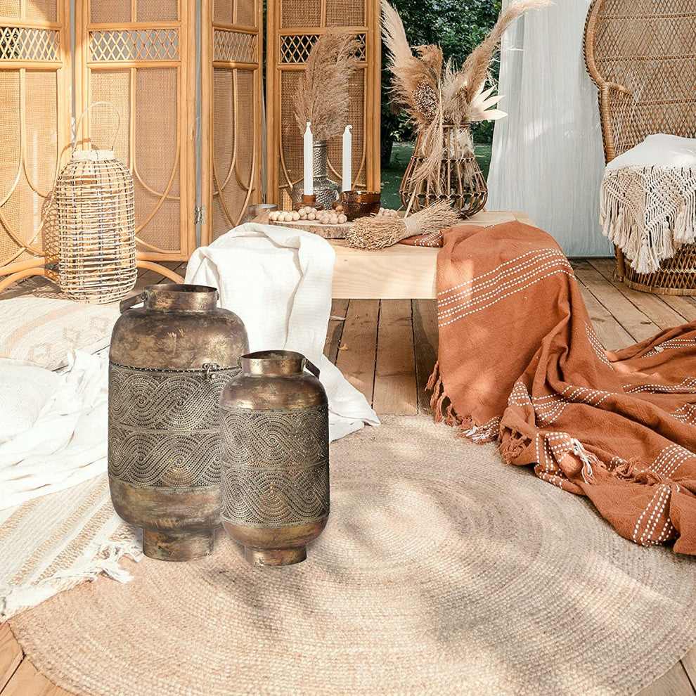 2 Piece Moroccan Roped Lattice Lantern Set