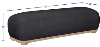 Calum Upholstered Bench, Black, Chenille Fabric, Natural Finish