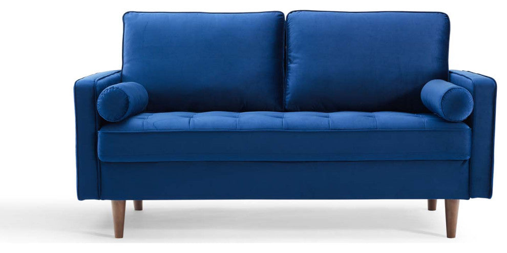 Loveseat Sofa, Velvet, Blue Navy, Modern, Living Lounge Hotel Lobby Hospitality
