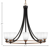 Paramount 8-Light Chandelier, Matte Black & Brass, 4.5" White Muslin