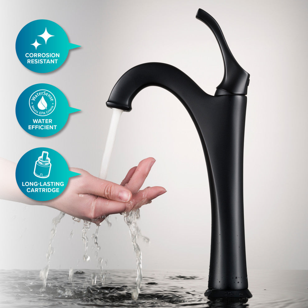 Elavo Rectangle Ceramic Vessel Sink, Bathroom Arlo Faucet, Drain, Matte