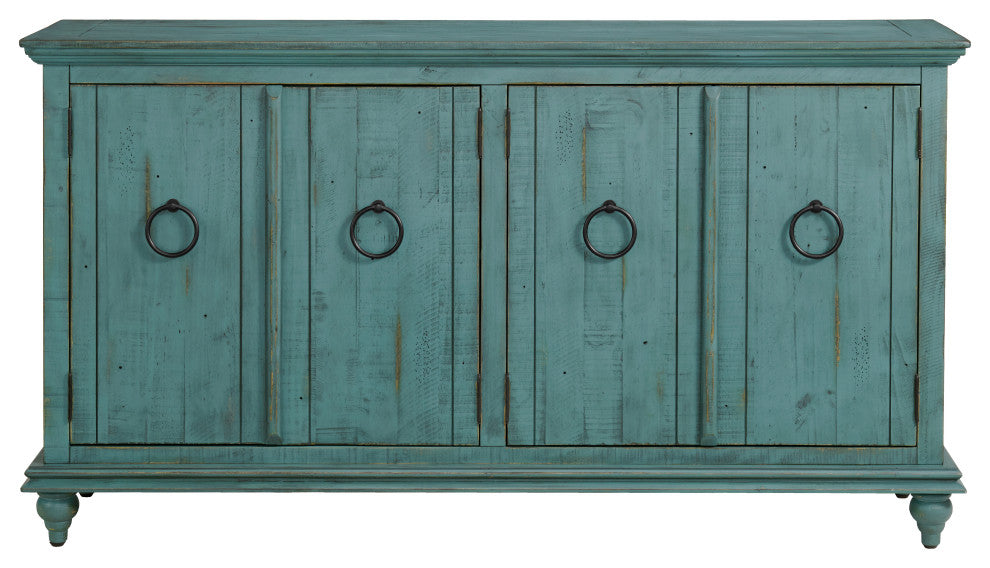 Garden District Solid Wood TV Stand, Rustic Turquoise