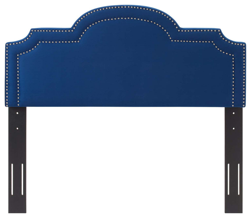 Headboard, Nailhead, Twin Size, Blue Navy, Velvet, Modern, Mid Century Guest