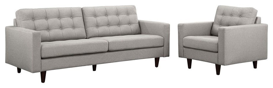 Modway Empress Armchair and Sofa, Set of 2, Light Gray