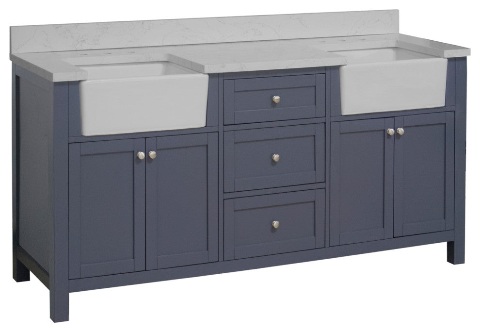 Yorkshire 72" Bathroom Vanity, Marine Gray, Engineered Marble