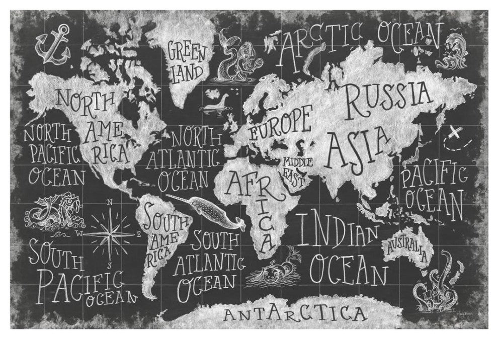 "Mythical Map I" Digital Paper Print by Mary Urban, 32"x22"