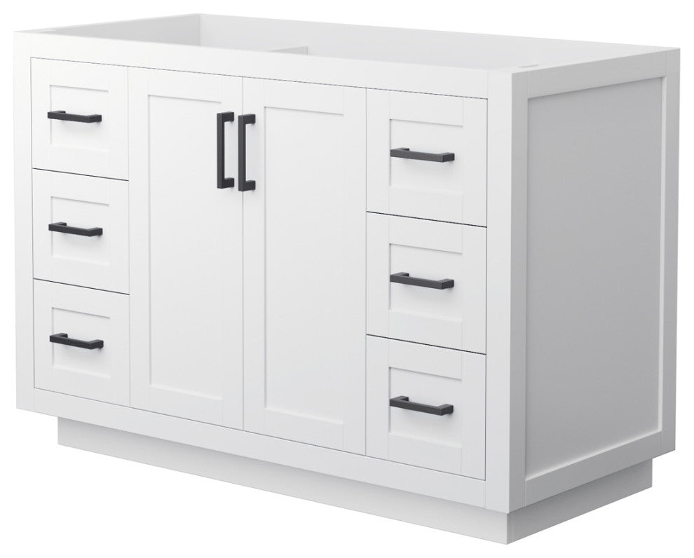 Miranda 48" White Single Vanity, No Top, No Sink, Black Trim
