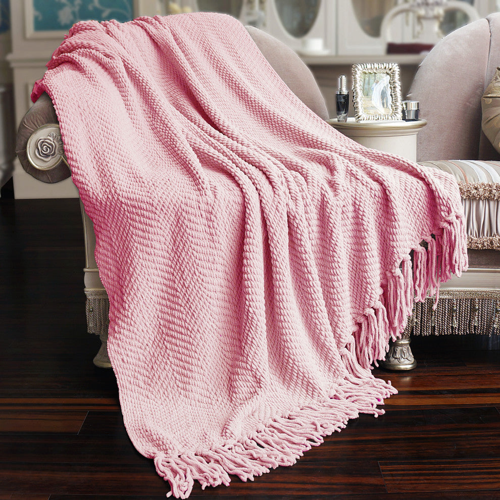 Tweed Knitted Throw Blanket, Candy Pink, 60"x80"