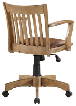 Deluxe Wood Banker's Chair With Vinyl Padded Seat, Fruitwood Brown Finish