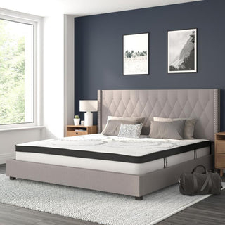 Riverdale Tufted Platform Bed,10 " CertiPUR-US Certified Pocket Spring Mattress, Light Gray, King