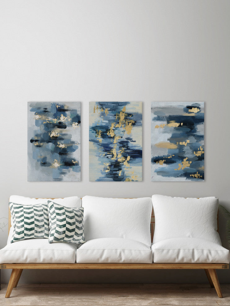 Gold Water Reflection Triptych, 24"x12"