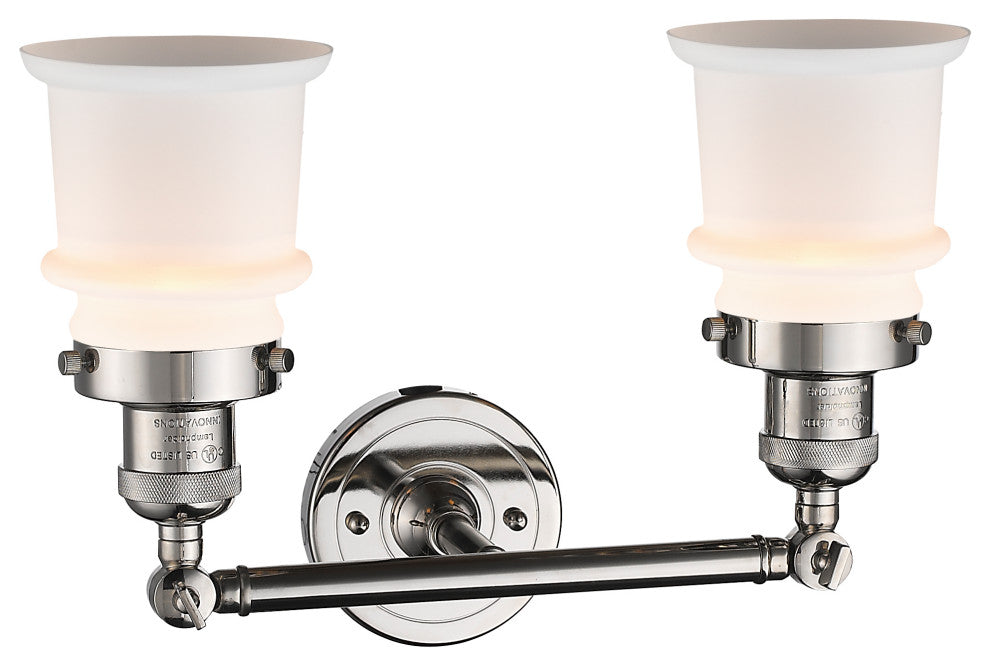 Small Canton 2-Light Bath Vanity-Light, Polished Nickel, Matte White