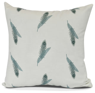 Feather Stripe, Floral Print Pillow, Green, 20" x 20"