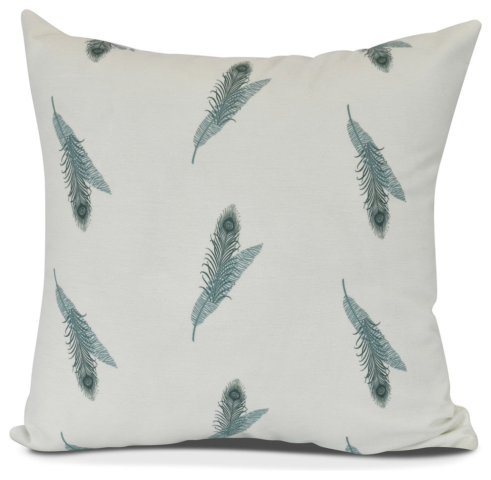 Feather Stripe, Floral Print Pillow, Green, 20" x 20"