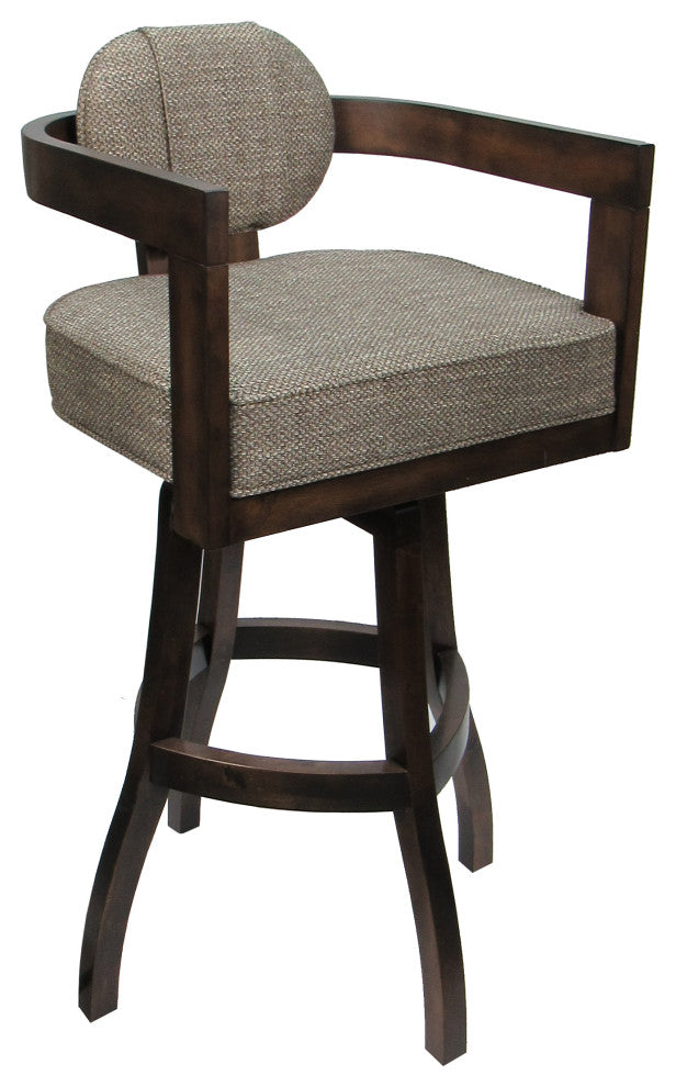 Swivel Wood Bar Stool Kadir Plus on S-Base, Plumley Cocoa - Dark Walnut, 30"