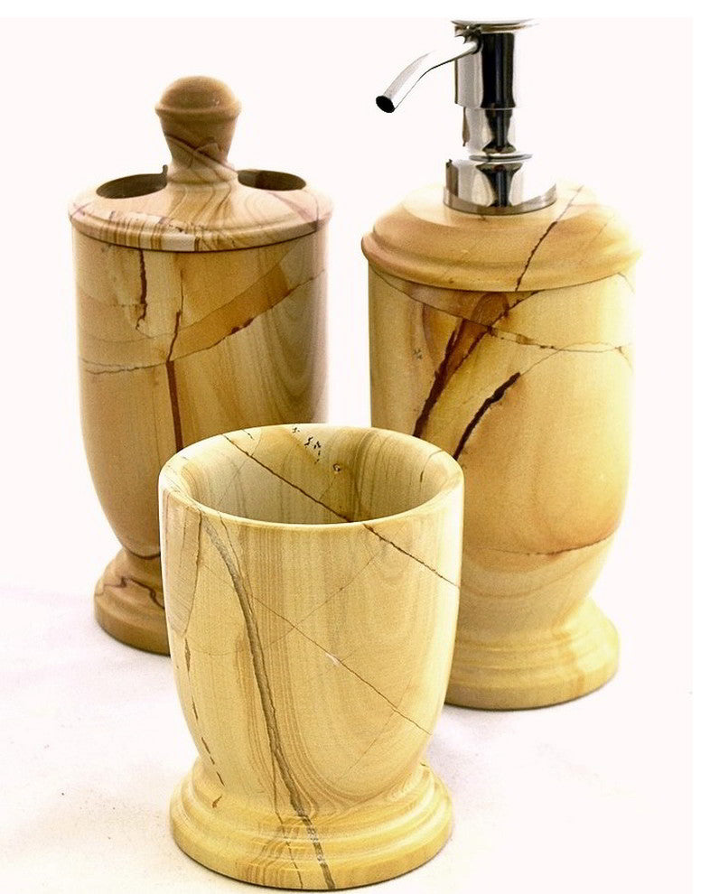Teak Marble 3-Piece Exotic Bathroom Accessory Set of Atlantic Collection